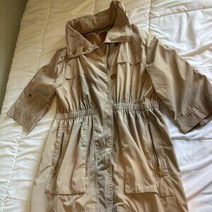 Ali Ro Rain Coat Beige Hood Snaps 2 Pockets Anorak Elastic Waist S Parisian